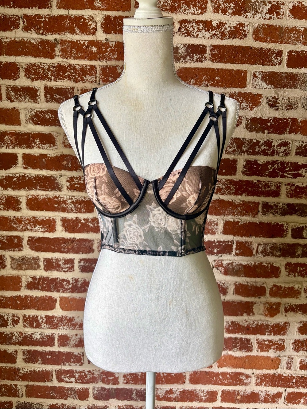 Victoria’s Secret Pink & Black Floral Corset Bra | 32C